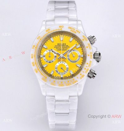 Japan Grade AET Remould Rolex Daytona Watch in Yellow Dial Full Ceramic Strap